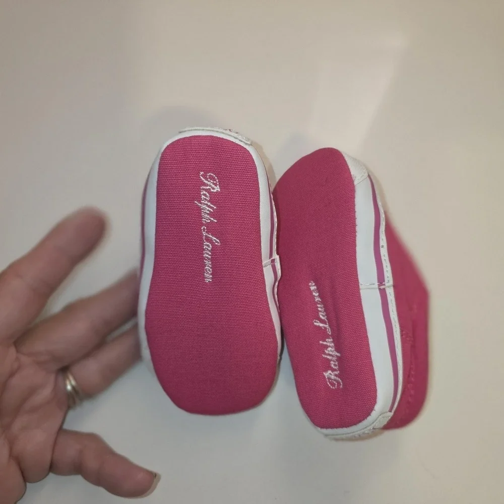 Polo Ralph Lauren Shoes Toddler Girls 4 Pink Canvas Slip On Pony Logo Crib